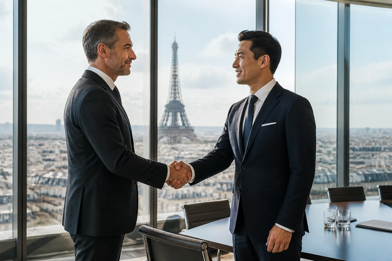 Poignée de main officielle scellant le partenariat stratégique américain pour Paris 2027